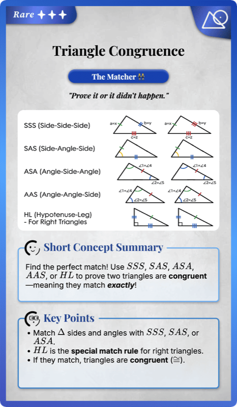 Congruence Criteria for Triangles  SSS  SAS  ASA  AAS  HL  rendered