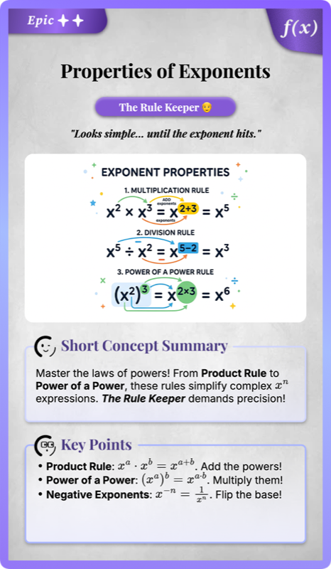 Properties of Exponents rendered 1