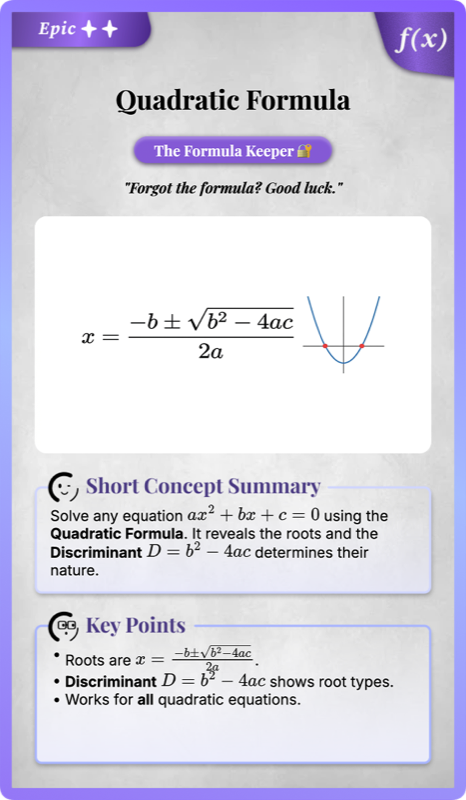 Quadratic Formula and Its Applications rendered 1
