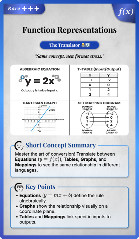 Representing Functions  Tables  Graphs  Equations  Mappings  rendered