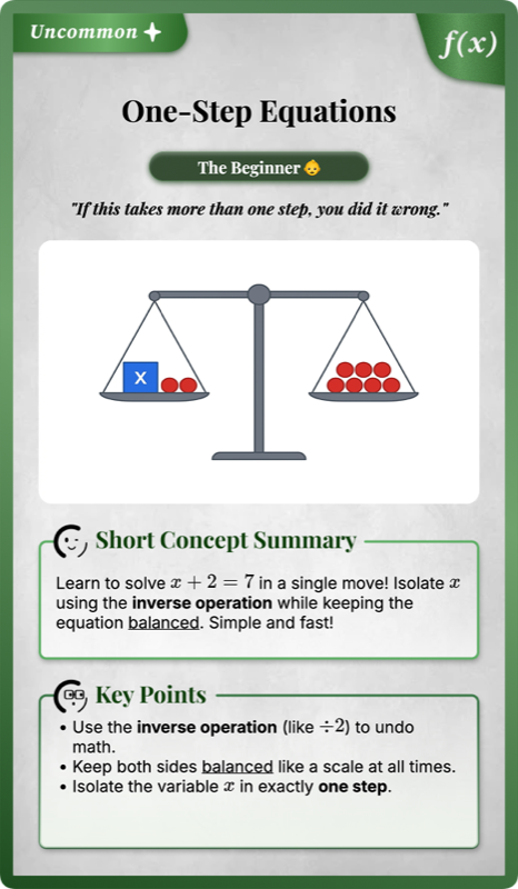 Solving One Step Equations rendered 1